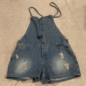 Batik Denim Collection Distressed Short Overalls Romper Size 42 (M/L)